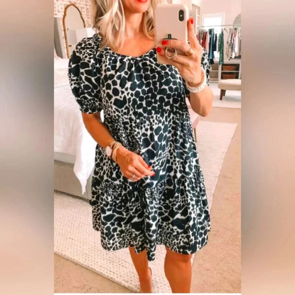 *NWT* Who What Wear Leopard Print Short Puff Sleeve Dress W/pockets Size Small - Picture 4 of 10